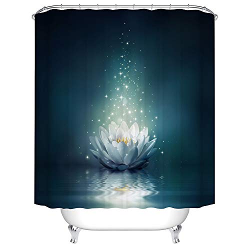 Boyouth Magic White Lotus Flower on the water Pattern Digital Print Duschvorhänge für Badezimmer Decor Polyester wasserdichter Stoff Badvorhang mit 10 Haken, 150 x 180 cm, mehrfarbig von Boyouth