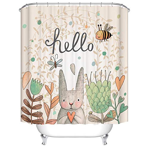 Boyouth Oster-Motiv Digitaldruck Badvorhänge Polyester Wasserdicht Stoff Badevorhang mit Haken 180 x 200 cm Rabbit02 von Boyouth