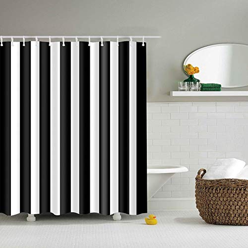 Boyouth Schwarz-weiße vertikale Streifen-Muster Digitaldruck Duschvorhang für Badezimmer Dekor, Polyester wasserdichter Stoff Badvorhang mit 12 Haken, 178 x 178 cm, mehrfarbig von Boyouth