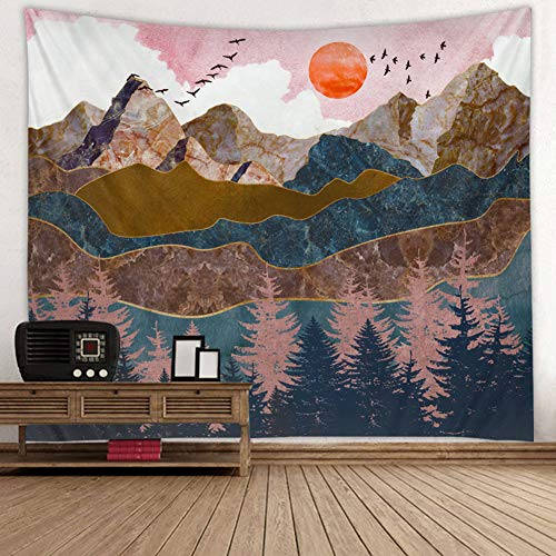 BOYOUTH Wandteppich mit Naturlandschaft, abstrakter Waldbaum, Berg und Sonnenuntergang, Muster, Digitaldruck, Kunst, Wandteppich, Heimdekoration, Wandbild, Strandtuch, 150 x 100 cm von Boyouth