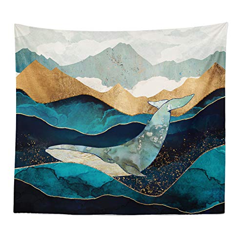 Boyouth Wandteppich mit Naturlandschaft, abstraktes Wal und Berge, Muster, Digitaldruck, Kunst, Wandteppich, Heimdekoration, Wandbild, Strandtuch, 150 x 130 cm von Boyouth