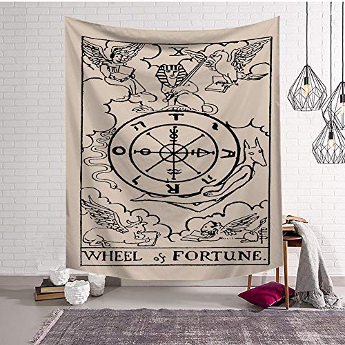 Boyouth Wandteppich, Tarot-Bilder, Digitaldruck, Wandteppich, Dekoration für Wohnzimmer, Schlafzimmer, Schlafsaal Modern 37.4"x28.7"(95cm*73cm) The Wheel of Fortune,x von Boyouth