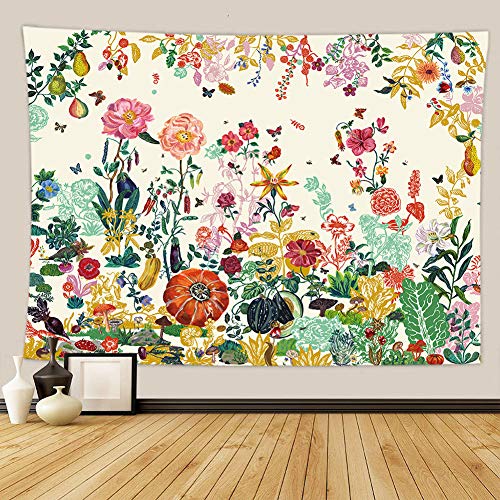 Boyouth Wandteppich mit Blumenmuster, bunte Blumen, Obst- und Gemüse-Muster, bedruckte Kunst-Wandteppiche für Wohnzimmer, Schlafzimmer, Schlafsaal, Dekoration, 95 x 73 cm von Boyouth