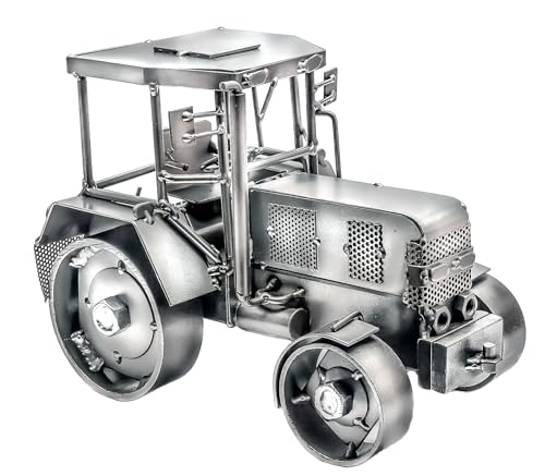 STEEMO Metall-Kunst Deko Traktor, Bürodeko, Stahl, Grau, 27x15x19 cm - Echte Handarbeit, Exklusives Sammlerstück von STEEMO