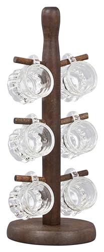 Rustikales Schnapsgläser-Set mit Kiefernholz-Ständer - 6x 2cl Henkelstamper, Dekorativer Schnapsglas-Baum, Ideal für Geschenk von Boystoys.de