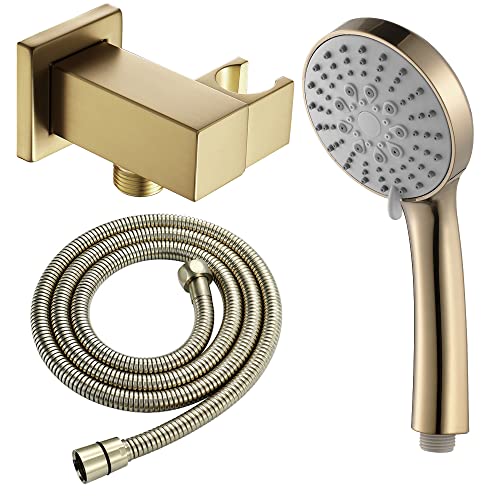 Duschkopf 3 Strahlart Handbrause Wandmontage Stabhandbrause Gebürstetes Gold Duschkopf Wassersparend ABS Handheld Duschbrause mit Duschschlauch, Verstellbarer Messing Base von Boyuan