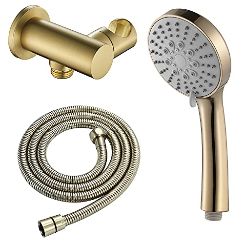 Duschkopf 3 Strahlart Handbrause Wandmontage Stabhandbrause Gebürstetes Gold Duschkopf Wassersparend ABS Handheld Duschbrause mit Duschschlauch, Verstellbarer Messing Base von Boyuan