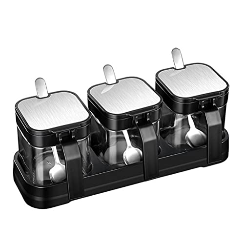 Bozaap Glas Gewürzdosen Set,Glas Gewürzdose Gewürzbehälter mit Deckel Löffel und Boden Platzsparende Zuckerdosen Gewürzdose Küchenhelfer von Bozaap