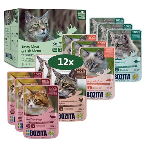 Bozita Nassfutter Häppchen in Gelee mit Fisch und Fleisch- 12x85g Portionsbeutel getreidefreies & weizenfreies Futter für Katzen - Katzennassfutter für Adult-Katzen mit 8,5% Protein & 4,5% Fettgehalt Bozita Nassfutter Häppchen in Gelee mit Fisch und Fleisch- 12x85g Portionsbeutel getreidefreies & weizenfreies Futter für Katzen - Katzennassfutter für Adult-Katzen mit 8,5% Protein & 4,5% Fettgehalt von Bozita