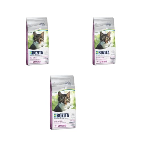 Bozita Hair & Skin Weizenfrei Lachs | 3er Pack | 3 x 400 g | Alleinfuttermittel für Erwachsene Katzen | Besonders geeignet für Katzen mit langem Fell | Ausgewogener Mineralstoffgehalt von Bozita