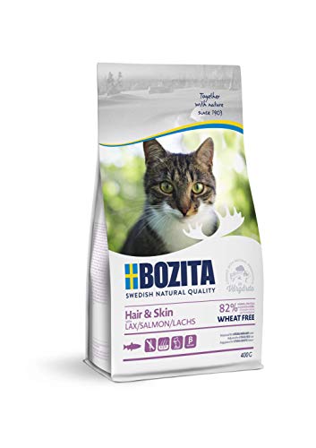 Bozita Hair & Skin Weizenfrei Lachs | 400 g | Alleinfuttermittel für erwachsene Katzen | Besonders geeignet für Katzen mit langem Fell und Katzen | Ausgewogener Mineralstoffgehalt von Bozita