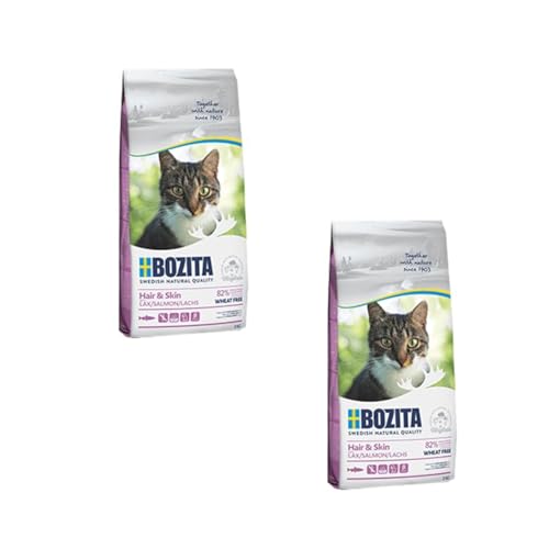 Bozita Hair & Skin Weizenfrei Lachs | Doppelpack | 2 x 400 g | Alleinfuttermittel für Erwachsene Katzen | Besonders geeignet für Katzen mit langem Fell | Ausgewogener Mineralstoffgehalt von Bozita