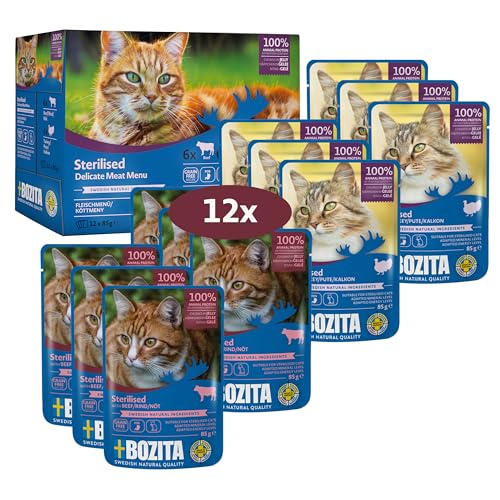 Bozita Sterilised Nassfutter Häppchen in Gelee mit Fleisch - 12x85g Portionsbeutel getreidefreies & weizenfreies Futter für Katzen - Katzen Nassfutter mit 8,5% Protein & 3,5% Fettgehalt Bozita Sterilised Nassfutter Häppchen in Gelee mit Fleisch - 12x85g Portionsbeutel getreidefreies & weizenfreies Futter für Katzen - Katzen Nassfutter mit 8,5% Protein & 3,5% Fettgehalt von Bozita