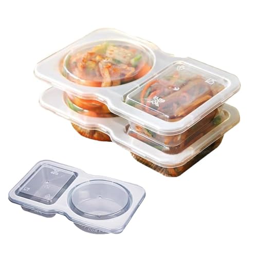 Bpoeee Double Condiment Containers with Lids, Double Compartment Condiment Containers, Travel Condiment containers for to-go Sauce, Sampling, Travel Snack (100 Pack) von Bpoeee