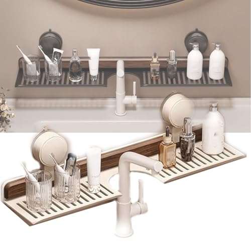 Bpoeee Walnut Bathroom, Wall Mounted Sink Shelf Over Faucet, Kitchen Suction Cup Shelves, Organizer Rack for Bathroom, No Drill & RemovableFaucet Organizer Shelf (White,80cm) von Bpoeee