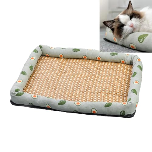 Breathable Natural Rattan Pet Summer Cooling Mat Bed, Pet Ice Pad Mat, Cats Dogs Cooling Bed, Washable Summer Pet Ice Mat Sleeping Pad (#2,M) von Bpoeee