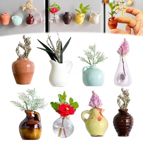 Creative Mini Ceramic Vase Design Magnets for Fridge, 3D Cute Magnet Refrigerator Plant Flower Vases Without Flowers for Air Conditioners Fridge House Decoration (8pcs) von Bpoeee