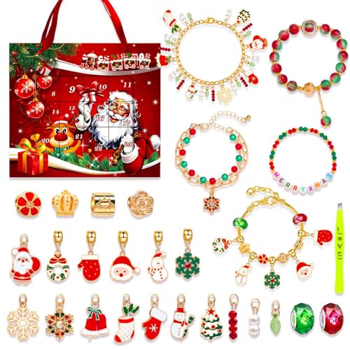 DIY Christmas Countdown Bracelet Set, 24 grids of Creative Jewelry Making, includes a variety of charms and beads, perfect for bracelet enthusiasts to create unique Christmas accessories (18) von Bpoeee