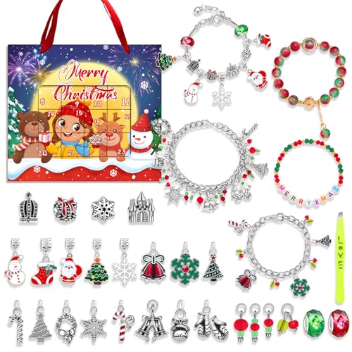 DIY Christmas Countdown Bracelet Set, 24 grids of Creative Jewelry Making, includes a variety of charms and beads, perfect for bracelet enthusiasts to create unique Christmas accessories (19) von Bpoeee
