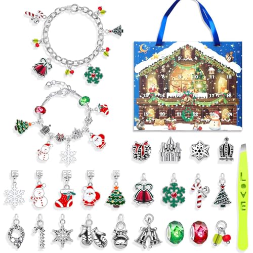 DIY Christmas Countdown Bracelet Set, 24 grids of Creative Jewelry Making, includes a variety of charms and beads, perfect for bracelet enthusiasts to create unique Christmas accessories (21) von Bpoeee