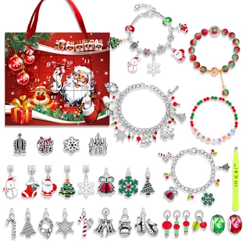 DIY Christmas Countdown Bracelet Set, 24 grids of Creative Jewelry Making, includes a variety of charms and beads, perfect for bracelet enthusiasts to create unique Christmas accessories (22) von Bpoeee