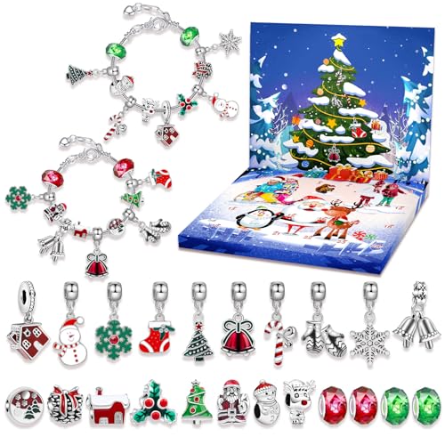 DIY Christmas Countdown Bracelet Set, 24 grids of Creative Jewelry Making, includes a variety of charms and beads, perfect for bracelet enthusiasts to create unique Christmas accessories (24) von Bpoeee