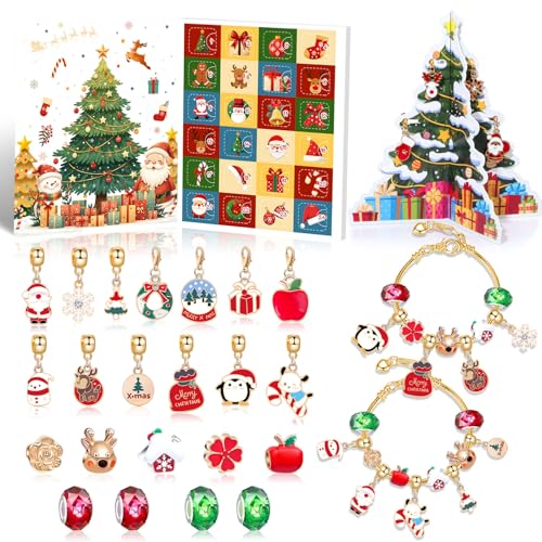 DIY Christmas Countdown Bracelet Set, 24 grids of Creative Jewelry Making, includes a variety of charms and beads, perfect for bracelet enthusiasts to create unique Christmas accessories (29) von Bpoeee
