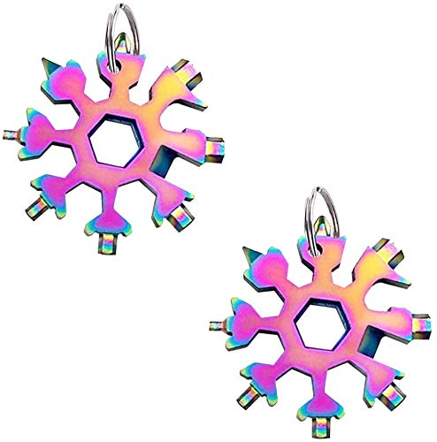 18 in 1 Stainless Steel Snowflake Multi Tool, Bprtcra Stainless Steel Bicycle Multifunctional Tool Portable Screwdriver Bottle Opener Ring Spanner Hex Key Small Gift for Men (Bunt X 2 Pcs) von Bprtcra