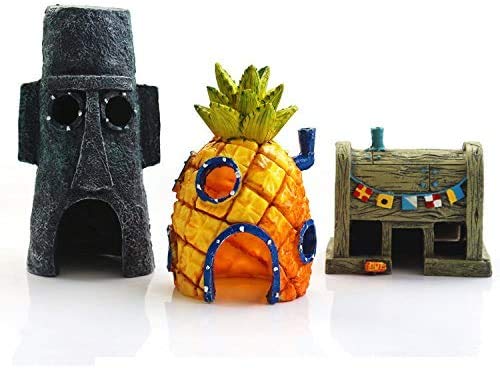 Bprtcra Aquarium Décor Thematische Ornamente, 3D Cartoon Harz Ananas Schloss Turm Landschaft Unterwasser Dekoration für Aquarium Zubehör (3 PCS) von Bprtcra