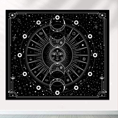 Bprtcra Mond und Sonne Wandteppich Psychedelic Mandala Tuch Wandtuch Wandteppich Schwarz und Weiß Traumfänger Tapisserie Wandbehang für Wohnzimmer Schlafzimmer Dekor (150 X 200 CM) von Bprtcra