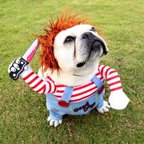 Bprtcra Tödliche Puppe Hundekleidung Haustiere Kostüm Halloween Cosplay für Hunde Lustige Hundeparty Kleidung Hut Weihnachtskostüm Hundeparty Kleidung (M) von Bprtcra