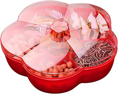 Snack Aufbewahrungsbox, Süßigkeiten Box, Snack Serviertablett Snacks Aufbewahrungsbox Mit Deckel für Nussbonbons Trockenfrüchte Lebensmittel Aufbewahrungsbox Obstbox Trockenobstbehälter (Red) von Bprtcra