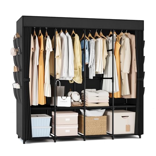 BrFoYu Tragbarer Schrank zum Aufhängen von Kleidung, 170 cm breit, tragbarer Kleiderschrank mit Abdeckung, 4 Hängestangen, Aufbewahrungsregalen und Seitentaschen, großer freistehender Schrank für BrFoYu Tragbarer Schrank zum Aufhängen von Kleidung, 170 cm breit, tragbarer Kleiderschrank mit Abdeckung, 4 Hängestangen, Aufbewahrungsregalen und Seitentaschen, großer freistehender Schrank für von BrFoYu