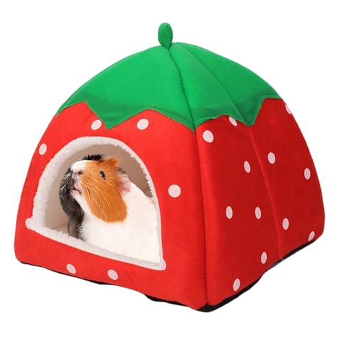 BrKern Meerschweinchen Bett, Kuschelige Höhle für Meerschweinchen und Kaninchen, Warmes Winterhaus für Kleintiere, Rote Kuschelhöhle XS von BrKern