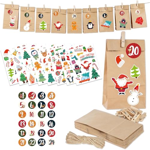 DIY Adventskalender zum Befüllen Kinder & Erwachsene – 24 Adventskalender Tüten mit Zahlenaufkleber, Weihnachten Aufkleber, Juteseil & Holzklammern – Weihnachtskalender selber befüllen DIY Adventskalender zum Befüllen Kinder & Erwachsene – 24 Adventskalender Tüten mit Zahlenaufkleber, Weihnachten Aufkleber, Juteseil & Holzklammern – Weihnachtskalender selber befüllen von BrKern
