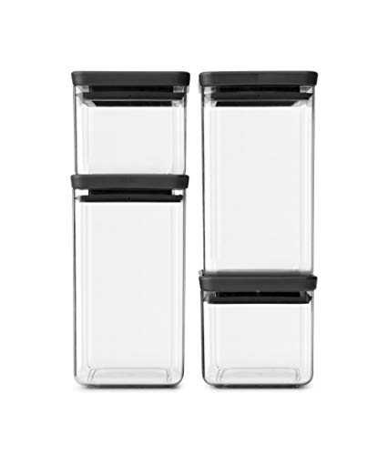 Brabantia 4er-Set Vorratsdose Eckig, Tasty+, Dunk Grau von Brabantia