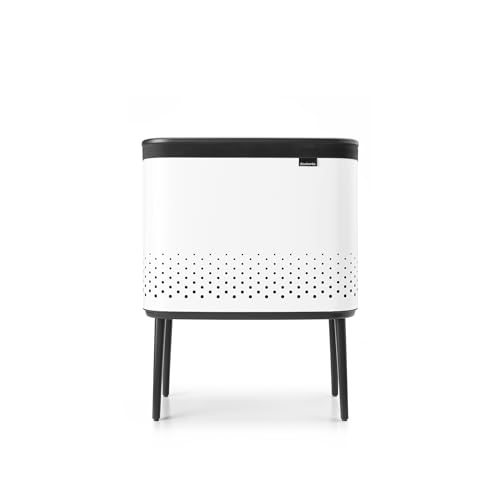 Brabantia - Bo Laundry Bin 60L - Stilvolle Wäschebox - Deckel mit Quick-Drop-Öffnung - Herausnehmbarer Baumwollbeutel - Tragbar & hygienisch - Zubehör Schlafzimmer & Bad - Weiß von Brabantia