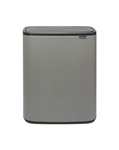 Brabantia 221460 Bo Touch Bin – 2 x 30 Liter Inneneimer (Mineralbeton grau) Abfalleimer / Recycling Küchenabfalleimer mit herausnehmbaren Fächern + Gratis Müllbeutel von Brabantia