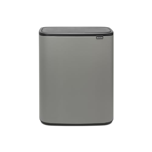 Brabantia 223129 Bo Touch Abfalleimer, mit 1 x 60-Liter-Inneneimer (Mineralbeton-Grau), Abfall- / Recyclingeimer für die Küche mit herausnehmbaren Fächern und gratis Müllbeutel von Brabantia