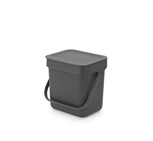 Brabantia Sort & Go Lebensmittelabfalleimer (3L / grau), kleiner Kompostbehälter für die Arbeitsplatte, mit Griff und abnehmbarem Deckel, leicht zu reinigen von Brabantia