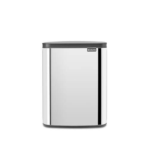 Brabantia - Bo Abfalleimer 12L - Abfalleimer, stilvoll & praktisch - Deckel öffnet leicht, schließt sanft - Hygienisch, platzsparend - Transportgriff - Bad, Heimbüro, Schlafzimmer - Brilliant Steel von Brabantia