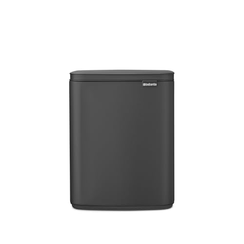 Brabantia Bo Mülleimer 12 l | Kompakter rechteckiger Mülleimer mit Softclose-Deckel, herausnehmbarer Inneneimer | Wandmontage oder frei stehend für Bad, Küche oder Büro | Mineral Infinite Grey von Brabantia