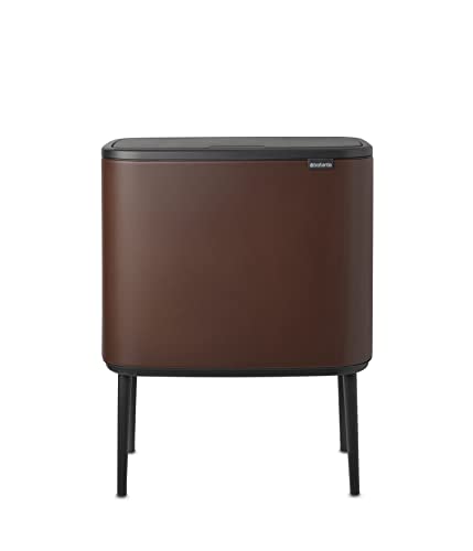 Brabantia - Bo Touch Bin 23+11L - Großer Mülleimer für die Küche - Soft-Touch-Öffnung - Doppelter Mülleimer mit Entnehmbarem Inneneimern - Inklusive Müllbeutel - Cosy Brown - 54 x 31 x 68 cm von Brabantia