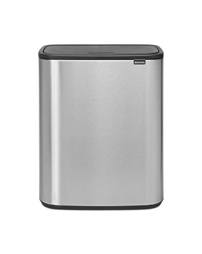 Brabantia Bo Touch Mülleimer — 2 x 30-Liter-Inneneimer (matter Stahl, fingerabdruckfest) Müll-/Recycling-Kücheneimer mit herausnehmbaren Fächern und Müllbeuteln von Brabantia