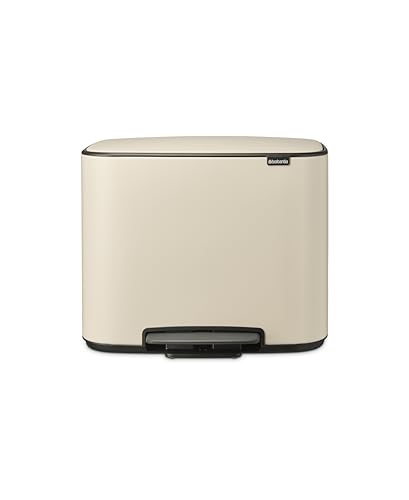 Brabantia - Bo Treiteimer 3x11L - Großer Abfalleimer für die Küche - Sanft Schließender Deckel - 3 Fächer Mülleimer mit Entnehmbarem Inneneimer - Inklusive Müllbeutel - Soft Beige - 54 x 37 x 44 cm von Brabantia