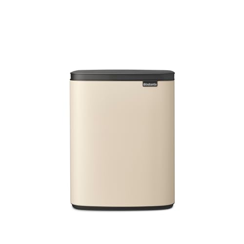 Brabantia Bo Mülleimer 12 l | Kompakter rechteckiger Mülleimer mit Softclose-Deckel, herausnehmbarer Inneneimer | Wandmontage oder frei stehend für Bad, Küche oder Büro | Soft Beige von Brabantia