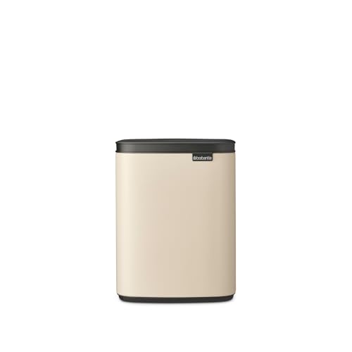 Brabantia Bo Abfalleimer 7 l | Kompakter rechteckiger Mülleimer mit Softclose-Deckel und herausnehmbarem Inneneimer | Wandmontage oder frei stehendes Design für Bad, Küche oder Büro | Soft Beige von Brabantia