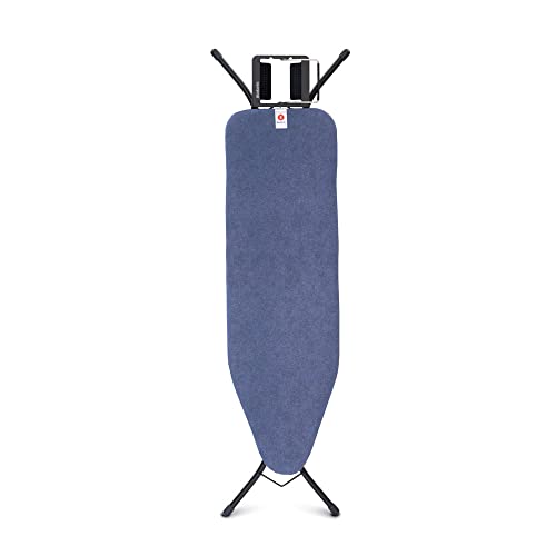 Brabantia - Bügelbrett B - für Dampfbügeleisen - Höhenverstellbar - für Links- und Rechtshänder - Solider Vierfußrahmen - Leicht versetzbar - Bügeleisen bis 13,5 cm - Denim Blue - 124 x 38 cm von Brabantia