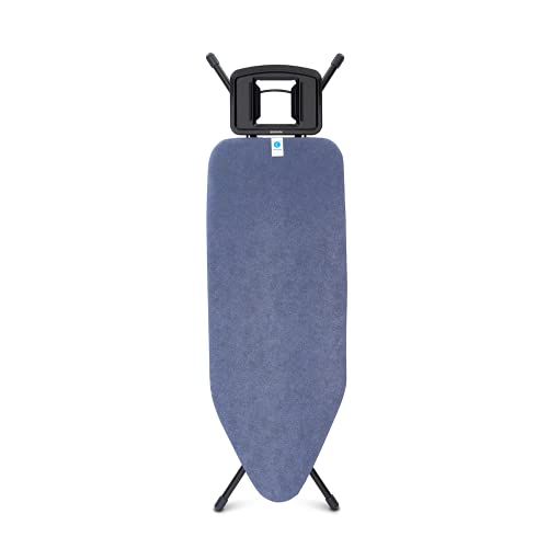 Brabantia - Bügelbrett C - für Dampfbügeleisen - XL-Dampfbügelbrett - Höhenverstellbar - für Links- oder Rechtshänder - Solider Vierfußrahmen - Bügeleisen bis 15 cm - Denim Blue - 124 x 45 cm von Brabantia