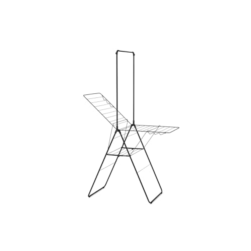 Brabantia HangOn Wäscheständer 20 m +Stange – Matt Black | XXL-Wäschetrocknungsfläche | Verstellbare Seitenflügel und Bügelstange | Faltbarer Wäscheständer für den Innenbereich | 99 x 7 x 66 cm von Brabantia